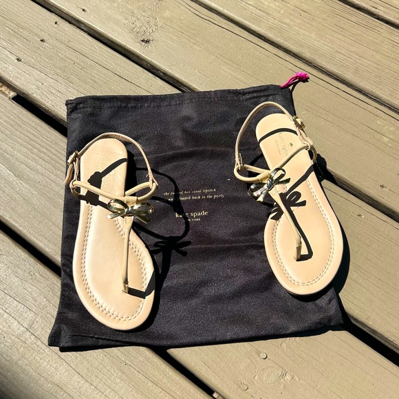 Kate Spade “Tracie” Bow Sandals in Natural Khaki | Size 7.5 | With Dust Bag - Picture 1 of 9